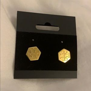 AUTHENTIC Tory Burch Logo Earrings, Gold